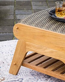 Cambridge Casual Camden Teak Outdoor Ottoman with Free Patio Cover, Koboo Gray All-Weather Wicker Patio Ottoman with Quick-Dry Foam Cushion, Built-in Lower Storage, 250 Lbs Capacity