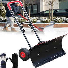 DPQYJPP Snow Shovel Pusher for Driveway,Heavy Duty Steel Snow Shovel with Wheels,Angled Blade efficient Snow Removal, Outdoor Push plow, Adjustable Handle, Tool for clearing driveways, Snow Pusher