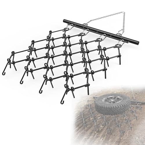 AUTOSAVER88 4'x 4' Heavy Duty Drag Harrow,1/2in Tines,Chain Drag Harrow Compatible with Tractors ATV UTV Lawn Tractor, Black