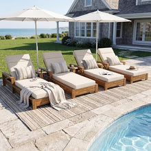 4 PCS Outdoor Chaise Lounge Patio Recliner with Armrests and Cushion, Cream