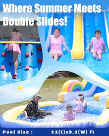 24FT Commercial Water Slide for Adult, (Double Slide) (100% Heavy Duty PVC), Giant Pool Inflatable Water Slide 1100W Blower, 24x11x12ft, Hold 600lbs, Fast Drainage, Backyard Outdoor Party