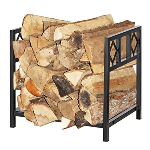 EliteBloom Small Modern Metal Firewood Rack Stand Organizer for Indoor Use Log Holder for Wood Burner Fireplace Stove and Fire Pit Accessory,