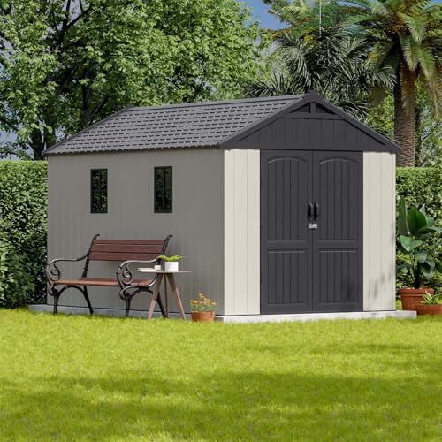 Patiowell 8x12 FT Resin Outdoor Storage Shed with Floor, Beige