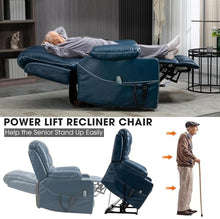UOPYNE Large Power Lift Recliner Chair for Elderly with Heat and Massage, Electric Lay Flat Reclining Sofa, Blue Leather Home Theater Seat with Remote, Cup Holder and Side Pocket