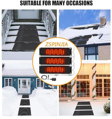 ZSPINJIA Heated Snow Melting Half Walkway Mat, 1/2/3/4/5 pcs Heated Snow&Ice Melting Stair Mat, Snow and Ice Melting Mat,No-Slip Heating Entrance Mats for Winter Outdoor Stairs, Garages(5 Pcs,10x48in/