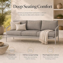 Golden Flame Outdoor Sofa, Modern 3-Seat Patio Couch with Powder-Coated Aluminum Frame, Woven Olefin Rope Back, Sunbrella Deep Seating Cushions - Slate Frame, Canvas Charcoal Fabric