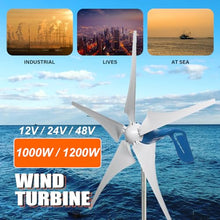 YHOZHUT 1000W / 1200W Wind Turbine Generator Kit 12V / 24V / 48V Wind Power Generator with 5 Blades and Controller, Pure Copper Coil Windmill Generator for Home, Hybrid Solar Wind System,1000w,24V
