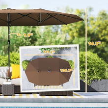 14.8FT Double-Sided Patio Sun Umbrella with 48 Solar LED Lights, Coffee Outdoor Garden Parasol with Vented Double Canopy, 12 Steel Ribs & Crank Operation, Water-Resistant Shade for Patio Backyard