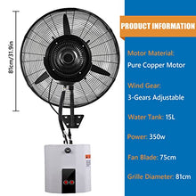 GFJYKDL 3-Speed Misting Fan, Electric Cooling Fans for Outdoor Patio, Garden, Backyard, Heavy Duty Wall Mounted 90° Oscillating Fan with Mist,81cm/31.9in