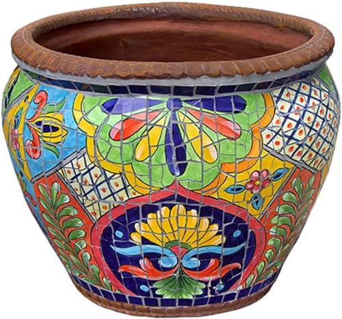 XYIANG Hand-Painted Ceramic Flower Pot Spain Round Classical Outdoor Large Plant Pot Garden Balcony Decor Landscape Vase Container Pots for Villa Corridor Aisle Colorful Planter(Green-51CM)