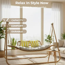 JESE Hammock Swing Chair with Stand & Cushion – Anti-Rust Wood-Colored Frame, 570 lbs Oversized Double Hammock Chair, Suitable for Indoor, Outdoor, Patio, Bedroom, Balcony