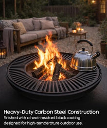 eldimer no.06 - Wood Burning Carbon Steel Fire Pit with Table - 23.6" Bowl and 35.6" Table - Industrial Outdoor Fire Bowl for Backyard and Patio