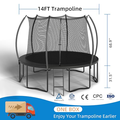 ALTLER 14FT Outdoor Trampoline with Enclosure Net Black