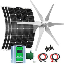 760W Solar & Wind Power Kits Home Off-Grid System for Charging 12V Battery：400W Wind Turbine Generator + 360W flexible Mono Solar Panel + Hybrid Charge Controller + Accessories for curvy surface