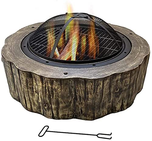 Outdoor Circular Stone Fire Pit, 30Inch Outdoor Patio Fire Pit Bowl BBQ Grill Imitation Stone Manufacturing Magnesium Oxide Table Top Fire Pit Round Fire Pit for Backyard Garden Home