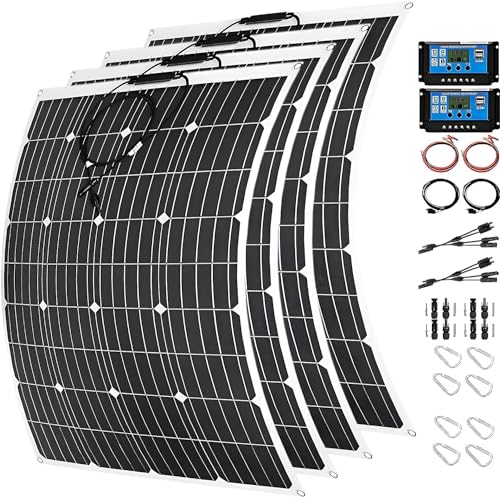 2000 Watt Solar Panel Kit, 4 × 500 Watt Flexible Solar Power Panel Photovoltaic Module with 40A Solar Charge Controller Monocrystalline Solar Panel for Camping Off Grid Battery Charging Boat