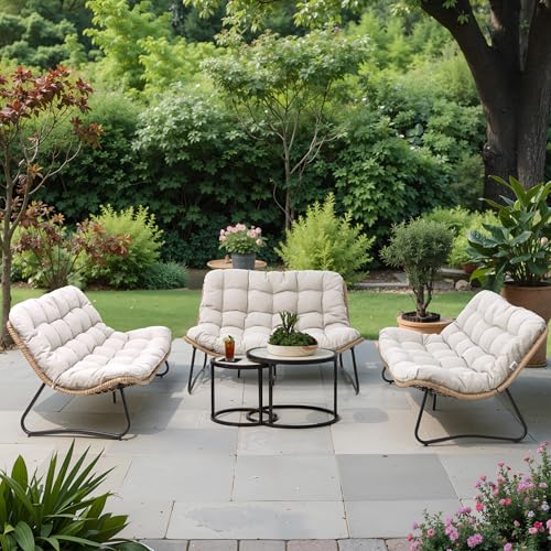 Crestlive Products Outdoor Loveseat, Outdoor Sofa Set (3PCS Beige)