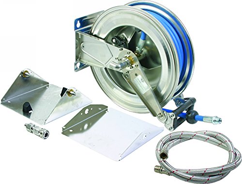 T&S Brass ESA-4L65-S SS Dual Arm Hose Reel with QD, Swivel Bracket and Connector Hose 1/2" x 65''