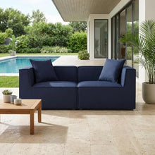 Outdoor Escape Blue 2-Piece Outdoor Patio Sectional Sofa Loveseat with Cushioned Seats, Durable Frame, Contemporary Design, and Comfortable Armrests