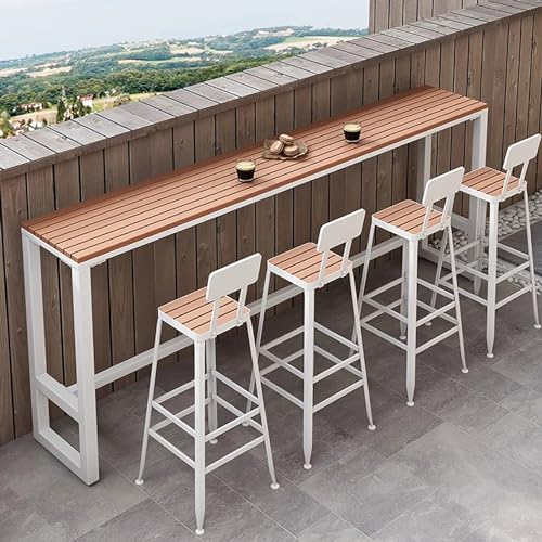 Modern Outdoor Rectangular Trestle Bar Table, 78.7l X 15.7w X 41.3h, Waterproof Wooden Narrow Pub Patio Table for Railings, Counter Height Balcony Bar Table, Black White 94.5 “L x 15.7 ‘W x 41.3 ’H