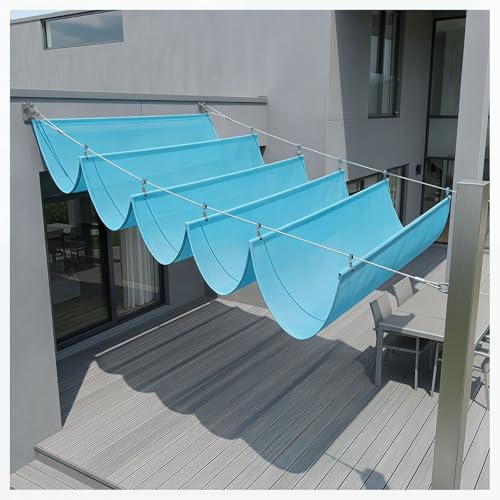 Retractable Sun Shade Canopy Cover Sliding Wave Shade Sail，Outdoor Hang Down U Shape Porch Wave Awning，for Pergola Patio Deck Yard Gazebo Outdoor，with Mounting Kit(W3.2*L6m/W10.50*L19.68ft)