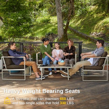 East Oak Patio Furniture Set, 4-Piece Outdoor Patio Set with Sofa, Removable & Washable Seating Cushion, Tempered Glass Table, Outside Patio Conversation Sets, Champagne Gold & Chestnut Brown