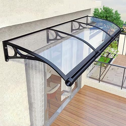 YUGXTH Window Awning with Aluminum Bracket, Outdoor Door Patio Canopy with Aluminum Alloy Large Sink, Polycarbonate Cover, Rain Snow Protection Hollow Sheet, Drain on Both Sid(Clear,120x300cm)