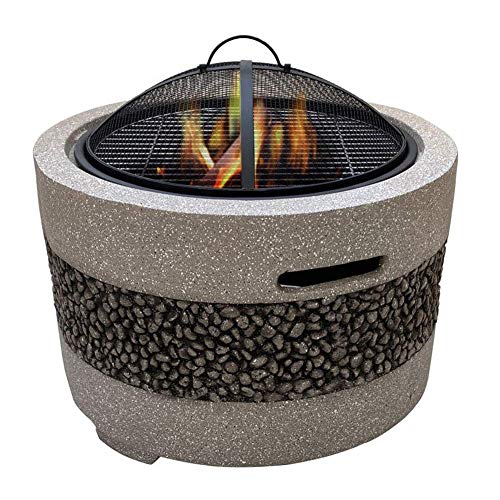 Fire Pit with Grill Shelf Garden Patio Heater//Ice Pit Fashionable and Artistic Magnesium Oxide Base Used for Outdoor Garden Barbecue Camping (Grey)