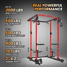 GOCAPTAIN Power Cage Multi-Functional Rack with Cable Cross-Over and Lat Pull Down Black/Red