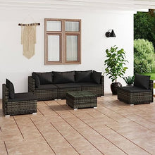 Heofavd 6-Piece Grey PE Rattan Garden Lounge Set Modular Outdoor Sectional Furniture 24.8x23.6x11.8 in Weather-Resistant Cushions for Patio Balcony Backyard