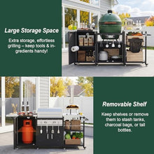 82.5“L Outdoor Grill Station for Big Green Egg, Heavy Duty Grill Cart for Kamado Joe Big Joe & Tabletop Griddle, Mobile BBQ Island with Weatherproof Cover