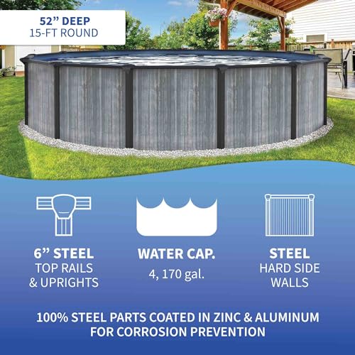 Blue Wave San Pedro 15-ft Round 52-in Deep 6-in Top Rail Above Ground Steel Wall Swimming Pool Package Gray