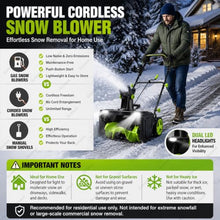 HASORVLUK Cordless Snow Blower, Brushless Motor, 20 Inch Clearing Path 2Bat