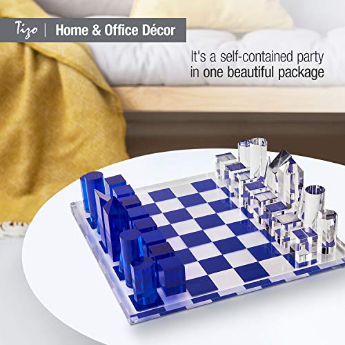 TIZO Elegant 13” Lucite Chess Set Blue