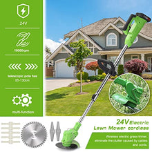 RWGOVLU Electric Cordless Weed Weed Eater with 2 Batteries and 3 Types Blades, Push Grass Trimmer Edger Lawn Tool, Adjustable Weed Trimmer Edger Lawn Mower for Lawn Yard Garden