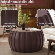 35.43" Indoor Round Coffee Table, Waterproof Coffee Table Modern MgO Cement Design End Tables for Living Room, Outdoor Patio Coffee Tables for Garden, Backyard, Balcony, Brown
