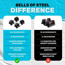 Bells of Steel Adjustable Dumbbells Set 5-50lb Ash