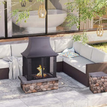 Afterglow Outdoor Propane Fire Pit Table for Patio Garden Backyard Outside Porch, Rectangle Rustic Stacked Stone Firepit Table with Top, Cover & Lava Rocks, 40000 BTU, CSA Certificated, 36"x20"x48"H