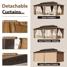 oneinmil 12'x20' Hardtop Gazebo with Netting and Curtains, Aluminum Frame, Heavy Duty Canopy for Patio, Backyard, Lawn Brown