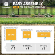 Fencer Wire 76FT Heavy Duty Pinnacle Fence Barrier Kit, Anti-Rust Metal Steel Fence with 6FT Height X 8FT Width Panels, with Flat Top Gate, Posts, Connectors, Outdoor Fencing for Yard