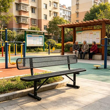 8FT Park Benches for Outside,Heavy Duty Commercial Park Bench, Outdoor Metal Bench with Backrest & Portable Frame, 96" Black Weatherproof Carbon Steel Garden Bench for Shopping Malls, School, Patios