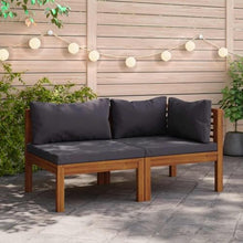 LPERTGFHU 2 Piece Patio Sofa Set, Modular Outdoor Loveseat with Dark Gray Cushions, Solid Acacia Wood Garden Furniture