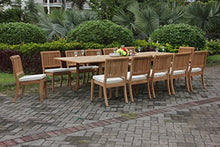 WholesaleTeak 13 Pc Grade-A Teak Wood Outdoor Dining Set with 117" Double Extensions Table and 12 Stacking Chairs Brown