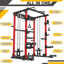 KABOR Power Cage 1800lbs Multi-Functional Power Rack with Dual Pulley System and Leg Holder TL100 Red