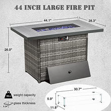 Vakollia Propane Fire Pit Table,44 Inch 55000 BTU Outdoor Gas Fire Pit Rectangular with Glass Wind Guard for Outside Patio Deck (Gray-Aluminum Top)
