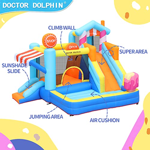 Doctor Dolphin Pink Inflatable Bounce House with Double Slide for Kids 2-12