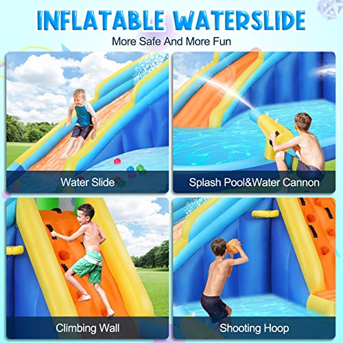 AKEYDIY Inflatable Water Slide Park with Splash Pool and Climbing Wall
