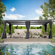 LATTOY Louvered Pergola 10x12 Aluminum with Adjustable Roof and Waterproof Curtains Black 10x20 FT