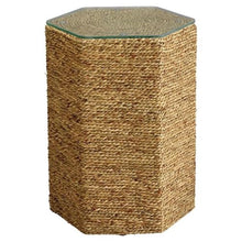 Home Square Coastal Glass & Sea Grass Side Table in Natural - Set of 2