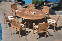 TeakStation 7 Seater Grade-A Teak Wood 8 Pc Dining Set: 72" Round Table and 7 Leveb Stacking Arm Chairs #TSDSLV61
